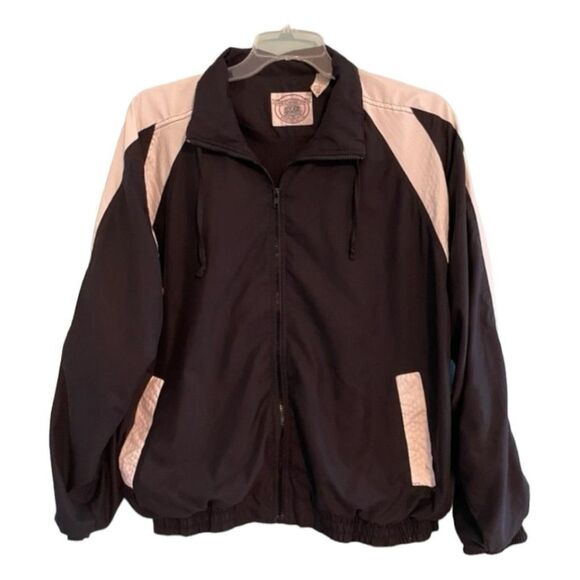 John Ashford Sport Track Jacket Black White Lightweight Mesh Lined Windbreaker L - Picture 1 of 5